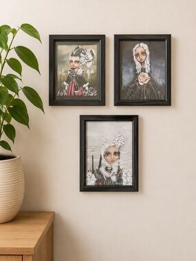 Angelina Wrona Gothic Art Print Set Framed Dark Fairy Anime Surreal Goth Decor‎